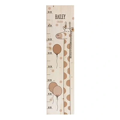 Abbildung von Striefchen® Messlatte für Kinder mit Namen aus Holz Kinderzimmer niedlichen Motiven Messleiste Giraffe