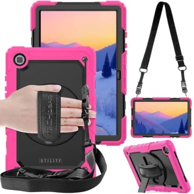Abbildung von TECHGEAR Utility Hülle Kompatibel mit Samsung Galaxy Tab A7 10.4 (SM T500/SM T505) Robust Stoßfest Outdoor Schutzhülle 360 Grad Schwenkständer, Hand Schultergurt Eingebaut Bildschirm Rosa
