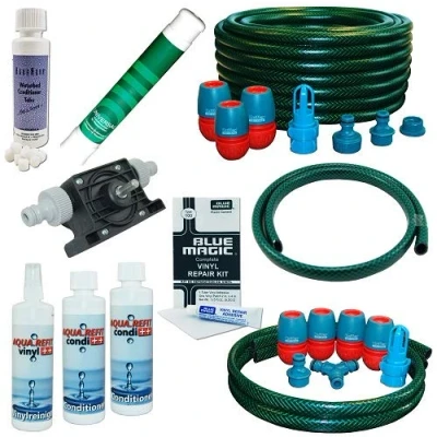 Abbildung von Wasserbetten Service Set DUAL mit Bohrmaschinenpumpe Conditioner Vinylreiniger Schlauch AQUA REFIT