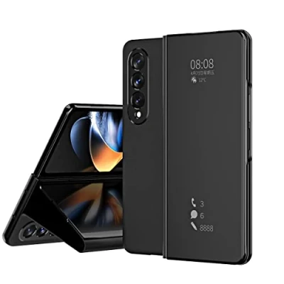 Abbildung von BoerHang Hülle für Samsung Galaxy Z Fold 4 5G Handyhülle, Smart Clear View Cover, Standing Case, Durchscheinender 360 Schutz.(Schwarz)
