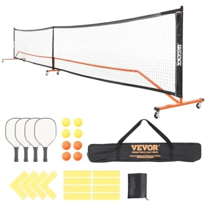 Abbildung von VEVOR Pickleball Netz Set, tragbares System in regulärer Größe mit Taschen, Bällen, Paddeln, Rädern und Spielfeldlinien, wetterbeständigem Metallrahmen PE Netz, für die Einfahrt im Hint