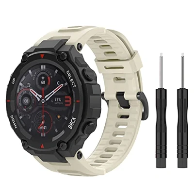 Abbildung von MoKo Armband Kompatibel mit Amazfit T Rex/T Rex Pro Smartwatch, Weiches Silikon Ersatz Uhrenarmband Sportarmband Armbänder 2 Schraubendreher, Beige