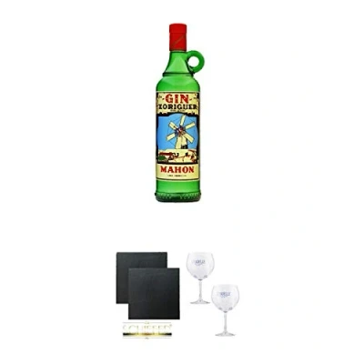 Abbildung von GIN Xoriguer Mahon 0,7 Liter + Schiefer Glasuntersetzer eckig ca. 9,5 cm Ø 2 Stück Citadelle Ballon Glas