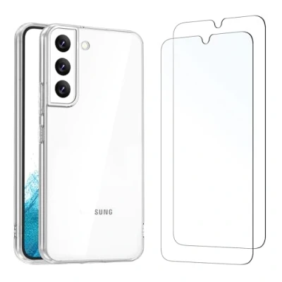 Abbildung von NEW&#039;C Hülle für Samsung Galaxy S22 Transparent Silikon Weiches TPU Gel und 2 x Panzer Schutz Glas Anti Scratch
