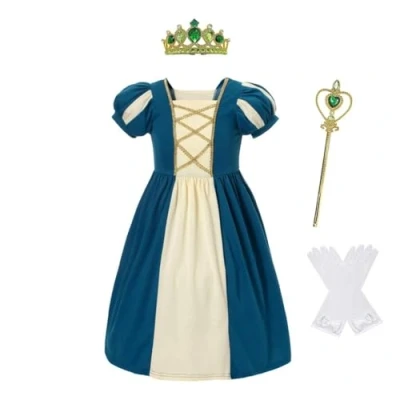 Abbildung von Lito Angels Prinzessin Merida Kleid Kostüm Verkleidung mit Zubehör für Kinder Mädchen Größe 7 8 Jahre 128 (Tag Nummer 130)