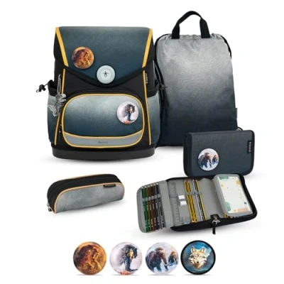 Abbildung von Belmil Rucksack Compact Plus Premium Schulranzen Set 5 t. Black Grey Tasche