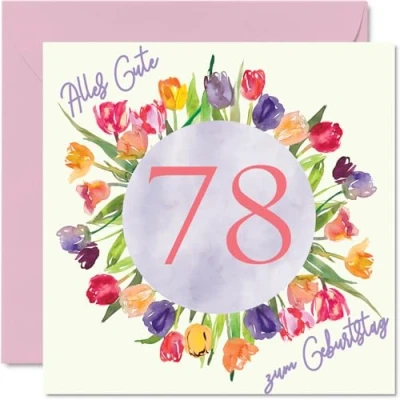 Abbildung von 78. Geburtstagskarte für Frauen Aquarell Tulpen Blumen Strauß Alles Gute zum Geburtstagskarten 78 Jährige Frau Mama Oma, 145mm Achtundsiebzig Achtundsiebzigster Geburtstag Grußkarten