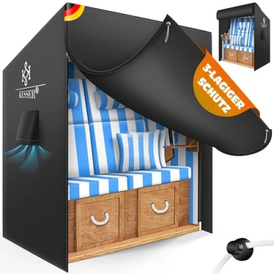 Abbildung von KESSER® Premium Strandkorb Schutzhülle mit Belüftungsöffnungen, Strandkorbhülle Wasserdicht, Winterfest UV Beständiges, Schwerlast Reißfest 600D Oxford Gewebe Abdeckung (155x90x160cm), Schwarz