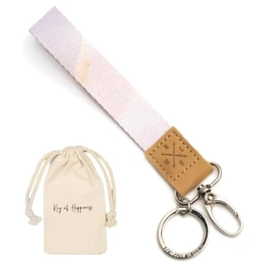 Abbildung von Things of Happiness Schlüsselband kurz mit Schlüsselring &amp; Karabiner für Frau Sie Edler Schlüsselanhänger Kleines Geschenk Geburtstag, Valentinstag, Weihnachten kurzes Lanyard (Rosé/Gold)