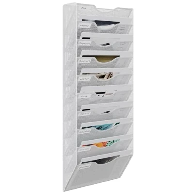 Abbildung von EasyPAG 10 Fächer Metall A4 Zeitschriftenhalter Wand Zeitschriften Wandhalter Aktenablage Dokumentenhalter Hängend Magazin Organizer Flyerhalter Prospektspender,Weiß