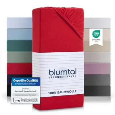 Abbildung von Blumtal Spannbettlaken Basics Baumwolle, Gummizug: Rundum, (1 Stück), atmungsaktiv, strapazierfähig und faltenfrei aus 100% Baumwolle