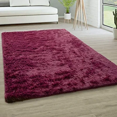 Abbildung von Paco Home Hochflor Teppich Wohnzimmer rutschfest Fellteppich Shaggy Flauschig Weich Modern Kunstfell Fell Imitat Einfarbig, Grösse:200x290 cm, Farbe:Lila