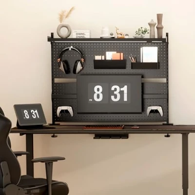 Abbildung von EUREKA ERGONOMIC Schreibtisch Stecktafel, Stahl Stecktafel mit Dual Monitor Ständer, Computertisch Zubehör für Büro, 4 Zubehörteile, modular aufhängbar, 110 x 29 86,8 cm, Schwarz