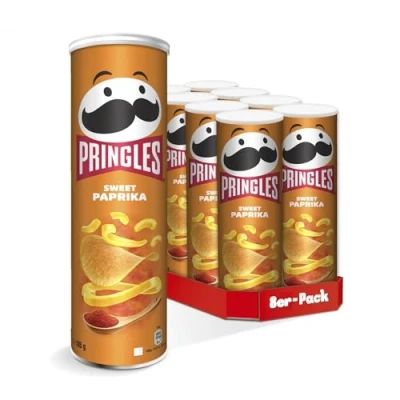 Abbildung von Pringles Sweet Paprika (8 x 165 g) der unwiderstehliche Snack Klassiker in praktischen Dose knackige Chips mit Paprikageschmack Pop. Play. Eat.