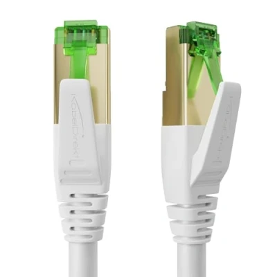 Abbildung von KabelDirekt Cat 7 Netzwerkkabel mit Dreifach Schirmung 30 m 10 Gigabit LAN Kabel &amp; Ethernet (Patchkabel geeignet für Highspeed Netzwerke, Gaming, Switch, Router, PC Modem, RJ45, weiß)