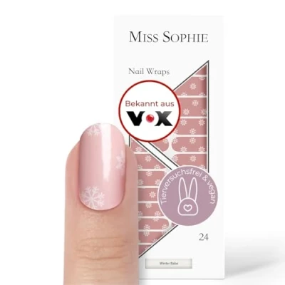 Abbildung von Original Miss Sophie Nagelfolien I 24 ultra dünne Nagellack Streifen Winter Babe Für Finger &amp; Fußnägel Hält auf Natur sowie lackierten, Acryl , Gel Shellac Nägeln