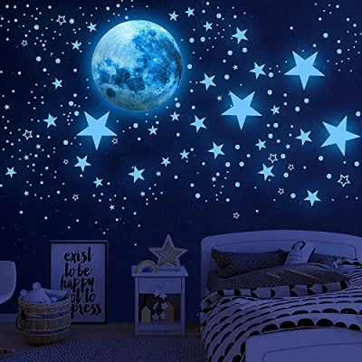 Abbildung von 1086 Stücke Leuchtsterne Kinderzimmer Selbstklebend Sterne Leuchtend Mond und Fluoreszierend Wandaufkleber Perfekt für Kinder Kindergarten Schlafzimmer Wohnzimmer