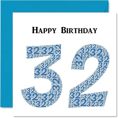 Abbildung von Lustige Geburtstagskarte zum 32. Geburtstag für Männer Shapecloud Happy Birthday Karte Vater, Mutter, Sohn, Tochter, Bruder, Schwester, Onkel, Tante, Cousin, 145 mm x Grußkarten,