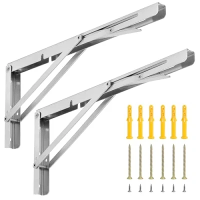 Abbildung von QWORK® 2 Stück 400mm Edelstahl Schwerlast Klappkonsole, Platzsparend Klappwinkel für DIY Werkbank, Tragkraft 150kg