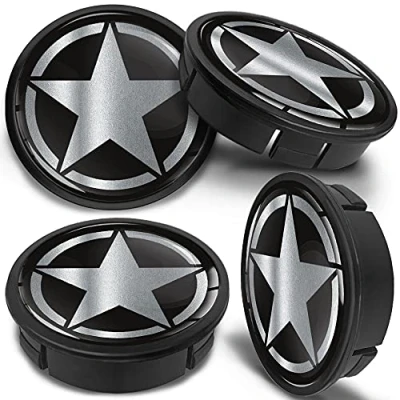 Abbildung von SkinoEu 4 x 60mm Universal Schwarz Alufelgen Nabenkappen Felgen Kappen Felgendeckel Radkappen Radnabendeckel Nabendeckel Felgenkappen Silber Armee Stern Army US Star CX 43