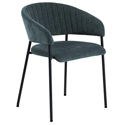 Abbildung von AC Design Furniture Anna Esszimmerstühle 2er Set, Weiche mit Chenille Effekt, Küchenstühle, Lounge Armlehnen, Dunkelblaue Polsterstühle Schwarzen Metallbeinen