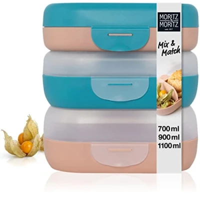 Abbildung von Moritz &amp; Lunchbox Mix Brotdosen bunt, Kunststoff, (3er Set, 6 tlg), Match mit Fächern