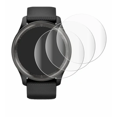 Abbildung von Savvies 4 Stück Full Screen Schutzfolie für Garmin Vivomove Trend Cover Displayschutz Folie [3D Curved, Transparent, Anti Fingerabdruck]