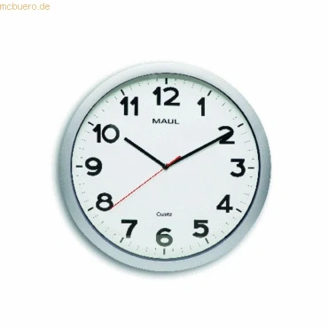 Abbildung von Maul Wanduhr MAULstep Ø 40 cm Quarzuhr mit automatischer Zeiteinstellung Moderne Uhr für Büro und Küche Große guter Lesbarkeit in großen Räumen Silber