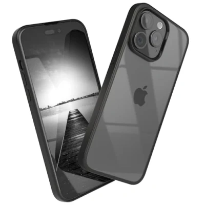 Abbildung von EAZY CASE Clear Hybrid Bumper Hülle kompatibel mit iPhone 15 Pro Max, Handyhülle Ultra Aufprallschutz, Stoßfest und Kratzfest, dünne Schutzhülle Kameraschutz, Handy Case, Schwarz