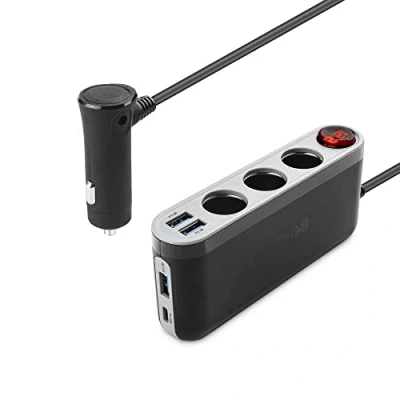 Abbildung von Cable Matters 3 Buchsen Autostromadapter mit USB Ladeanschlüssen, 1 C Ladeanschluss und LED Display