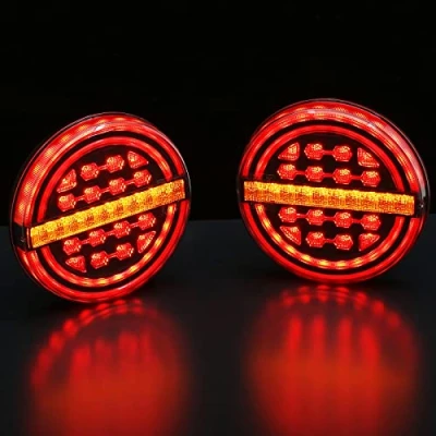 Abbildung von D TECH 2Pcs 12V 24V LED Anhänger Rücklichter, Hamburger Truck Bremsbremslicht, Dynamische Blinker Kontrollleuchte LKW Wohnmobil Transporter Runde ECE Zulassung