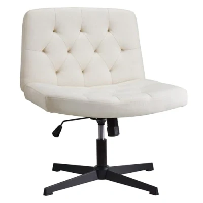 Abbildung von WangPangzi Armloser Bürostuhl, fußlos Rollstuhl zu Hause höhenverstellbar Stuhl, Ergonomischer Schreibtischstuhl,Schminktisch breite Stoff Drehstuhl(Beige)