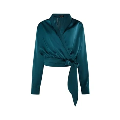 Abbildung von nascita Damen Wickelbluse aus Satin 19529199 NA03, SMARAGD, S