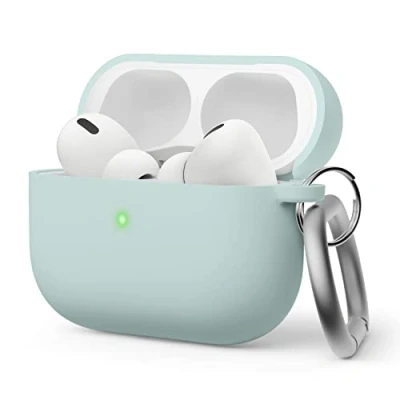 Abbildung von elago Flüssige Hybrid Schutzhülle, kompatibel mit Apple AirPods Pro 2. Generation, dreischichtiger Schutz, Schutzhülle Schlüsselanhänger, staubdicht, stoßfest (Mint)