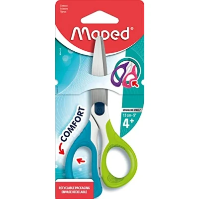 Abbildung von Maped Schul und Bastel Schere SENSOFT 13 cm asymmetrisch abgerundete Klingen grün