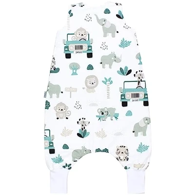 Abbildung von TupTam Baby Sommer Schlafsack mit Beinen 0.5 TOG OEKO TEX zertifizierte Materialien unwattiert Unisex, Farbe: Zoo Grün, Größe: 92 104