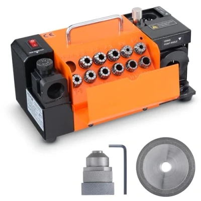 Abbildung von VEVOR MR 13A Bohrerschleifgerät 120 W Bohrerschleifmaschine 4500 U/min Schärfstation Stahl Bohrerschärfgerät 95 135 Einstellbarer Spitzenwinkel 11 Spannzangen Geeignet für Bohrerdurchmesser φ313 mm