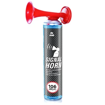 Abbildung von AAB Signal Horn Laut Air 106 dB(A), Gashupe Fußball Mit Nicht Brennbarem Gas, Bis Zu 320 Kurze Pieptöne, Lufthorn, Vuvuzela, Pressluft Tröten, Druckluftfanfare, Drucklufthupe