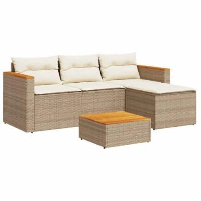 Abbildung von vidaXL Garten Sofagarnitur mit Kissen 3 TLG., Gartenmöbel Gartengarnitur, Sitzgruppe Sitzgarnitur, Lounge Sofa Garnitur Terrasse, Beige Poly Rattan
