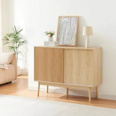 Abbildung von en.casa Sideboard, »Landskrona« mit 2 Schiebetüren 115x40x90 cm Eichenoptik