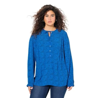 Abbildung von Ulla Popken WAVE Print LONG Sleeve Bluse, Damen, Größe: 42/44, Peacock blue