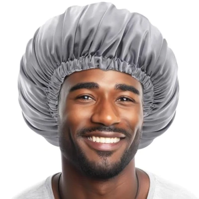 Abbildung von Lolalet 1 Stück Seidenhaube zum Schlafen Satin Bonnet, Seide Schlafmütze Schlafhaube für Männer Damen Haarhaube Grau