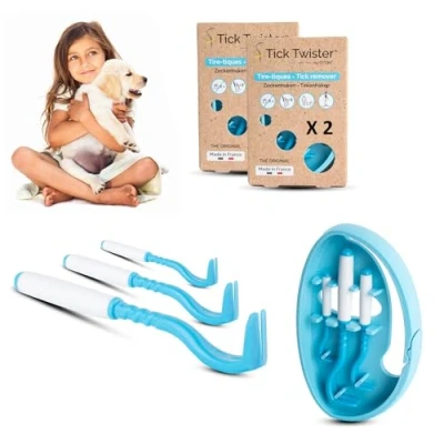 Abbildung von Zeckenzieher für Hunde, Katzen und Menschen (3 Stück) einfaches Entfernen, schnell ohne Schmerzen Zeckenzange mit Aufbewahrungsbox, ideal Reisen zu Hause (Blau, 2 Sets)