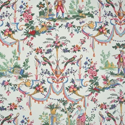 Abbildung von Textiles français Baumwollstoff Toile de Jouy Stoff la Vie à campagne Mehrfarbig (Grundfarbe: cremeweiß) 100% Baumwolle Stoffbreite: 280 cm (Pro Laufmeter)*
