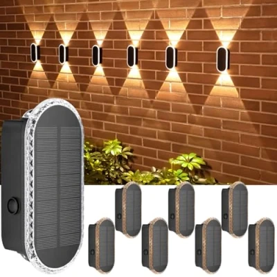 Abbildung von ELLASAY Solar Wandleuchte Aussen Garten: 8 Stück Up und Down LED Solarleuchte für Außenwand IP65 Wasserdicht 3000K/4000K/6500K Terrasse Fassade