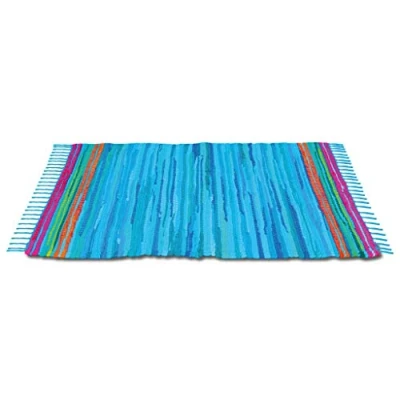 Abbildung von Bestlivings Flickenteppich 160 x 230 cm aus handgewebter Baumwolle in Blau Dunkelblau, viele Variationen