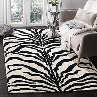 Abbildung von SAFAVIEH Zebra Teppich für Wohnzimmer, Esszimmer, Schlafzimmer Cambridge Collection, Kurzer Flor, Elfenbein und Dunkelgrau, 183 X 274 cm