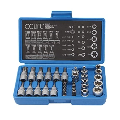 Abbildung von CCLIFE Steckschlüssel 3/8&quot; Satz Torx Nüsse Stecknuss Außen Innen Bit S2