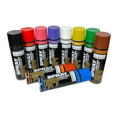 Abbildung von Sprayfarben Set 10 Farben je 200 ml. Schnelltrocknende Sprühfarben für Holz, Stein, Wand, Metall, Glas. Ideal Reparaturen, Graffiti usw. Glänzend, Spraydose, Hochglanz, Sprühlack