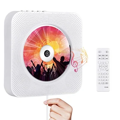 Abbildung von Tragbarer CD Player, Qoosea Wandmontierbar Bluetooth Eingebaute HiFi Lautsprecher für Kinder, Music Player Heim Audio Boombox mit Fernbedienung, FM Radio, LCD Display MP3 Kopfhöreranschluss